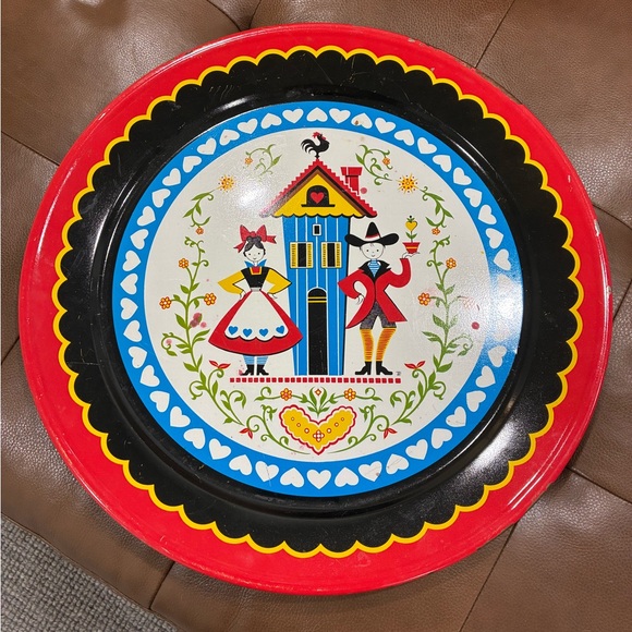 Vintage Dutch Serving Tray Pennsylvania Dutch 19" Platter Red Blue Hearts Tray - Picture 5 of 8